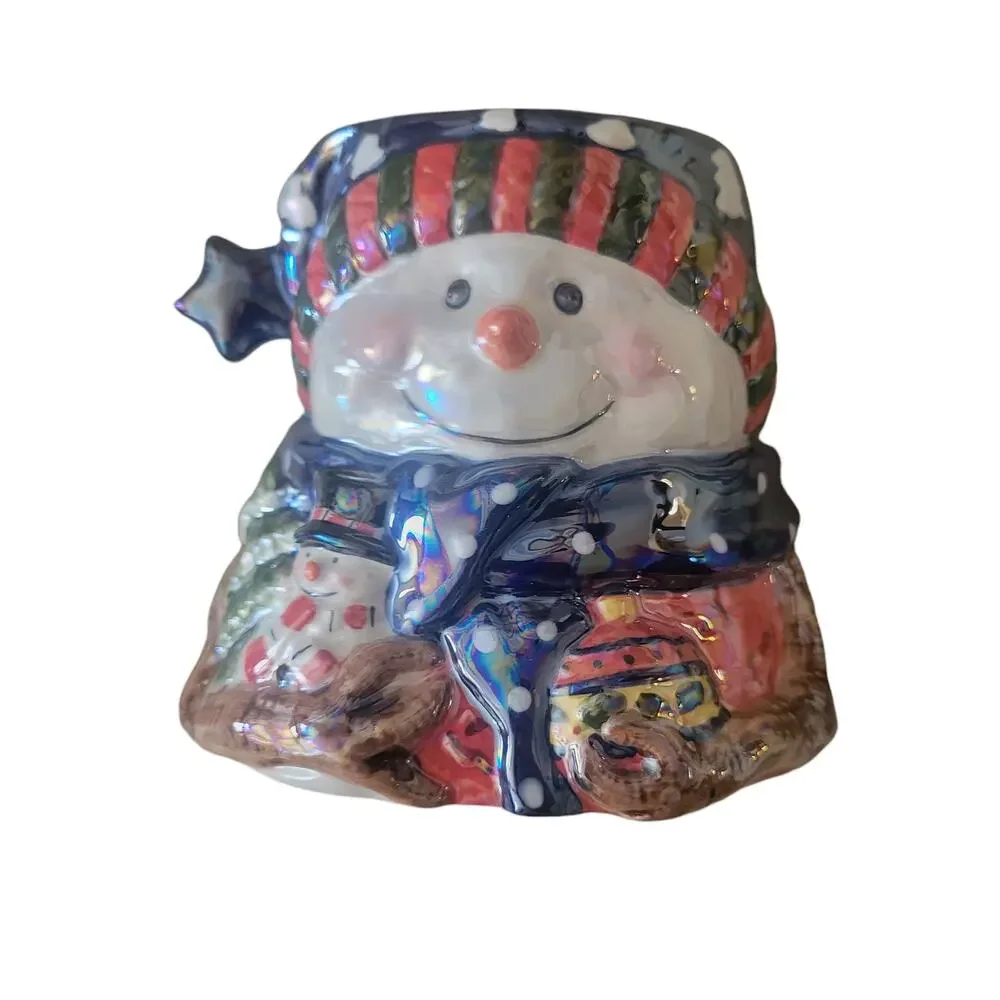 Christmas Jolly Snowman Ceramic Candle Style Eyes by‎ Baum Bros Never used! VTG